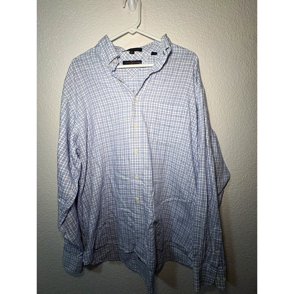 Tommy Hilfiger TLC Lifetime Collar XL 17 36/37 Blue White Check Cotton Shirt